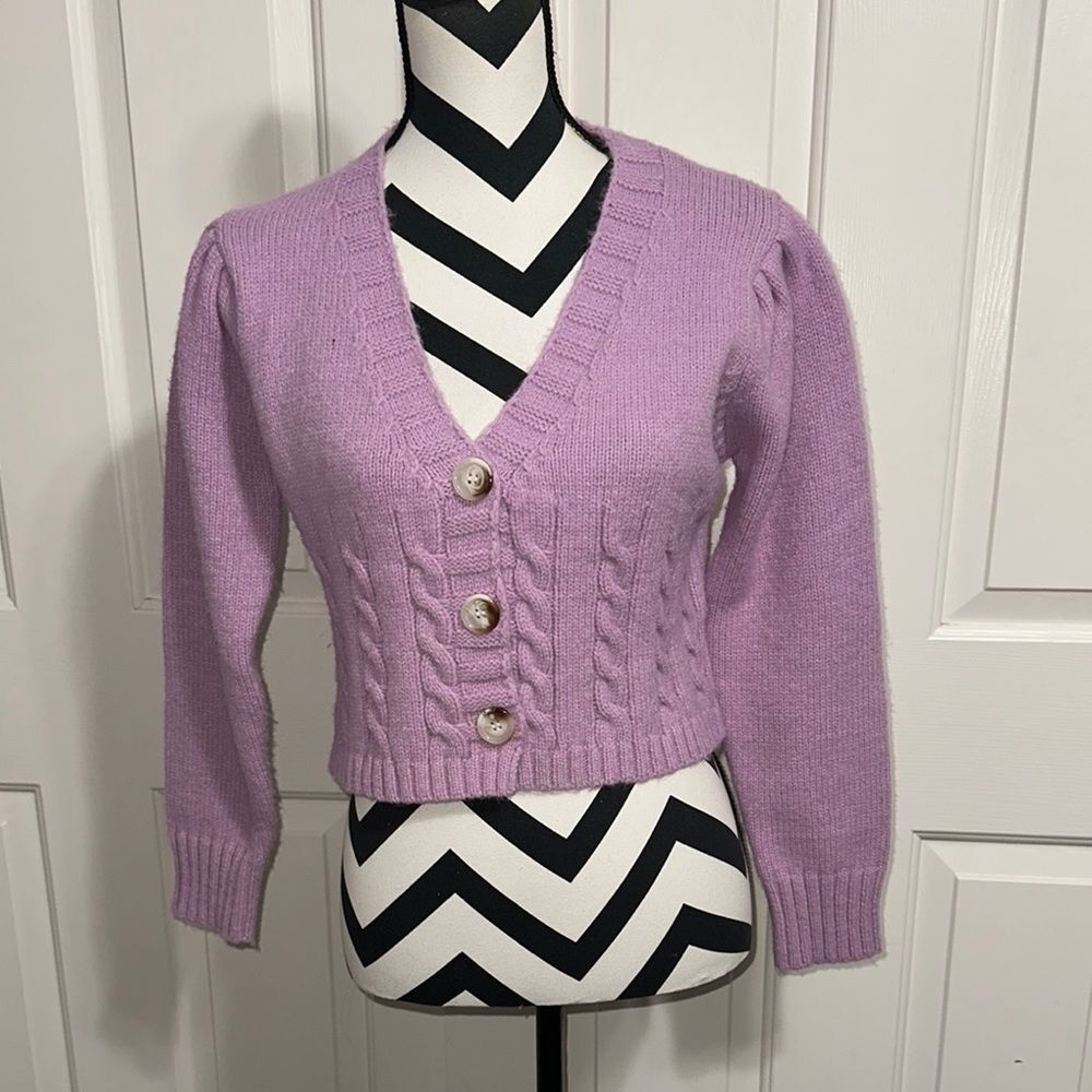 TULAROSA Tawnie Lavender Cable Knit Women's Cardigan Sweater